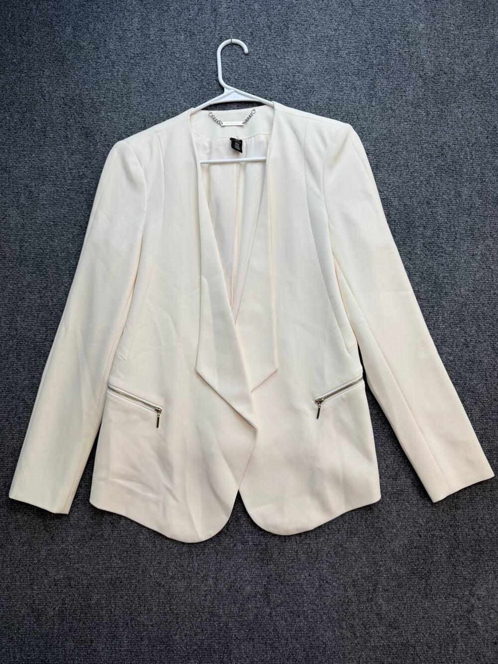 White House Black Market Women's 8 Ivory Draped Open Front Blazer Jacket